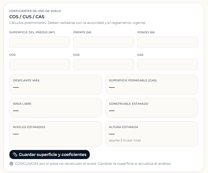Coeficientes COS, CUS y CAS en el Seguimiento de Lantivo
