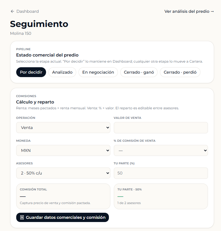 Seguimiento en Lantivo: pipeline por etapas y cálculo y reparto de comisiones